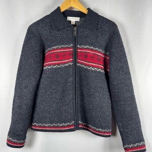 Womens Wool Fair Isle Sweater Zip Up Collared Layering Outdoors Skiing Size S